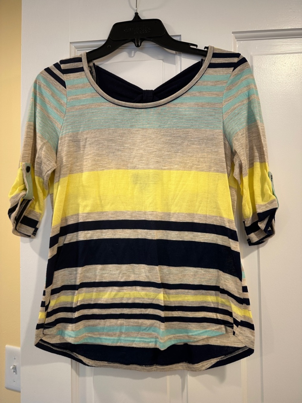 Striped Boatneck Knit Top - Yellow, Navy & Mint